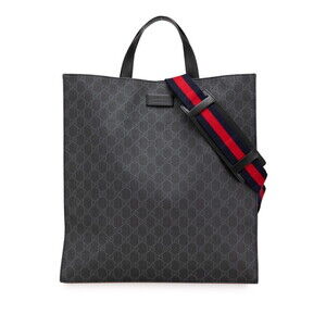Gucci GG Supreme Tote Shoulder Bag Black Leather